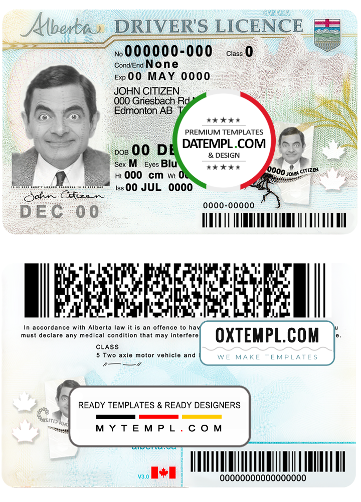 Alberta id card front and back