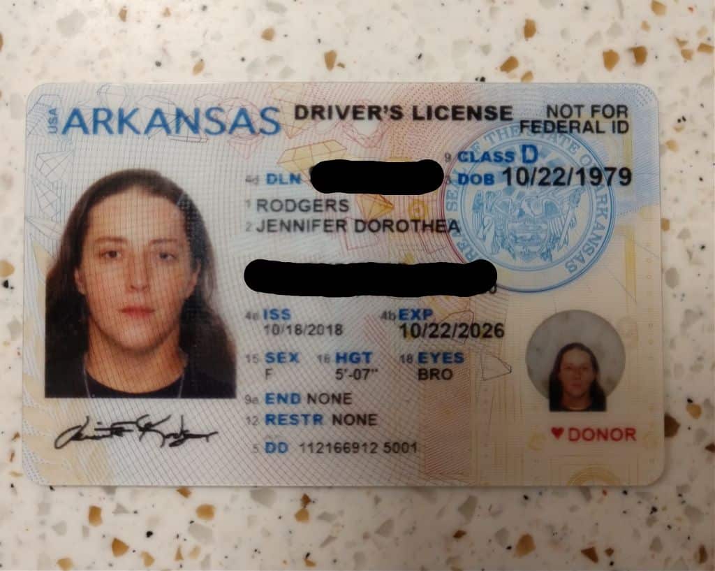 Arkansas id card front and back