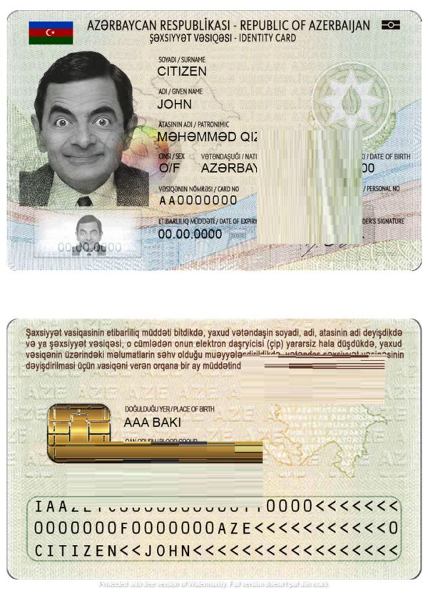 Azerbaijan id card front and back