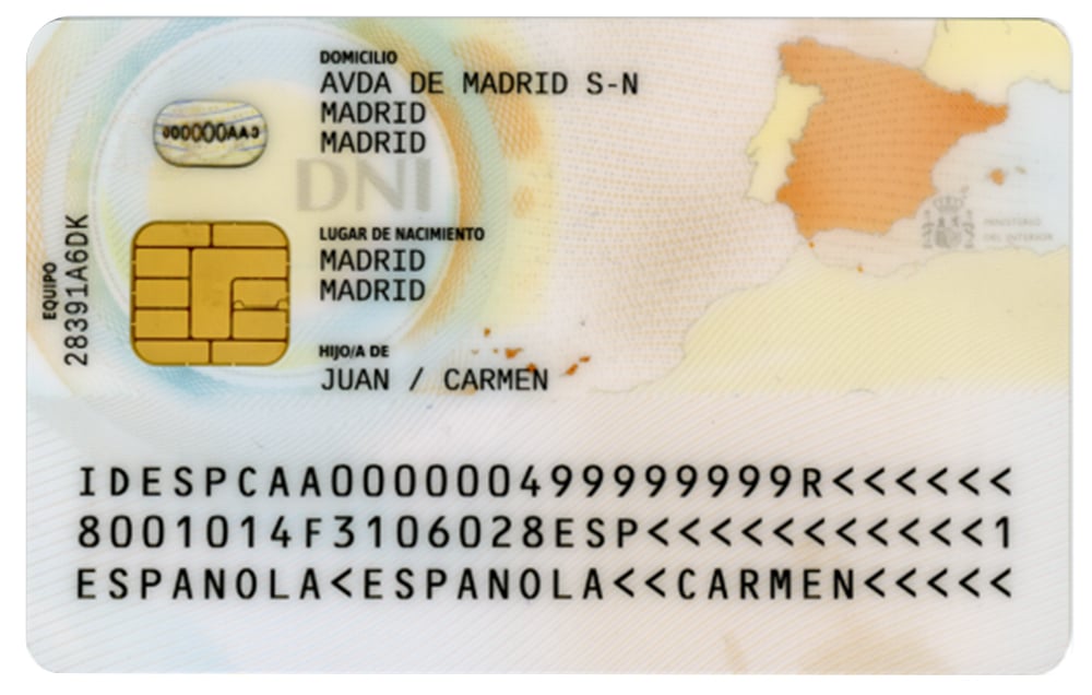 Madrid id card front and back