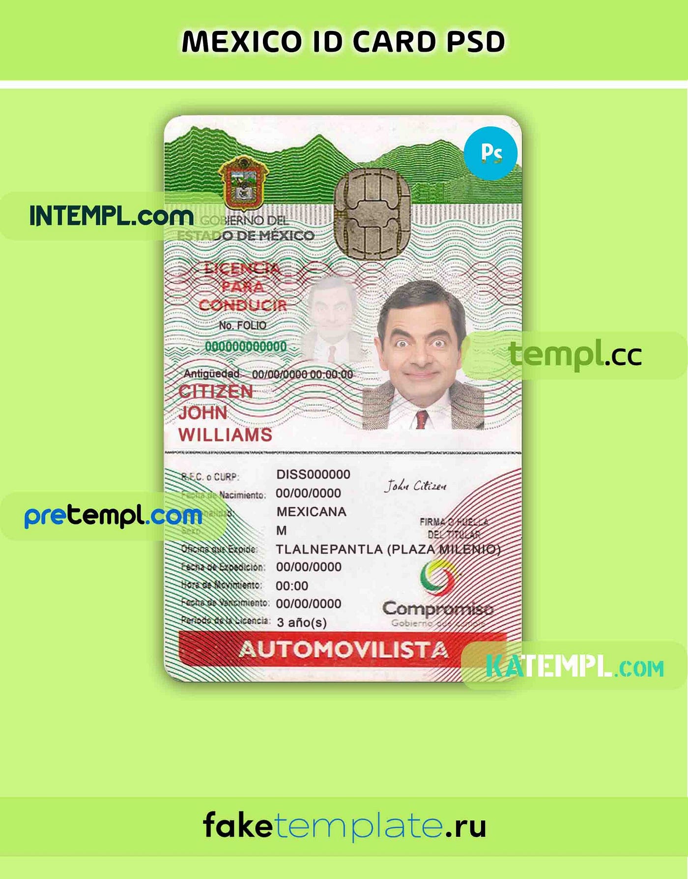 Mexico id card templates