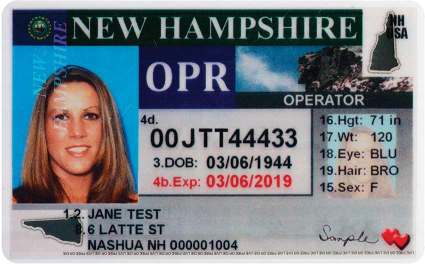 New Hampshire id card templates