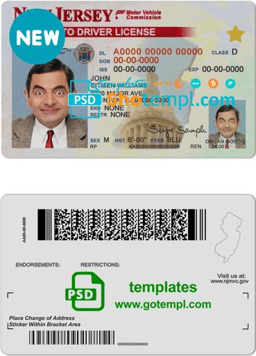 New Jersey id card templates