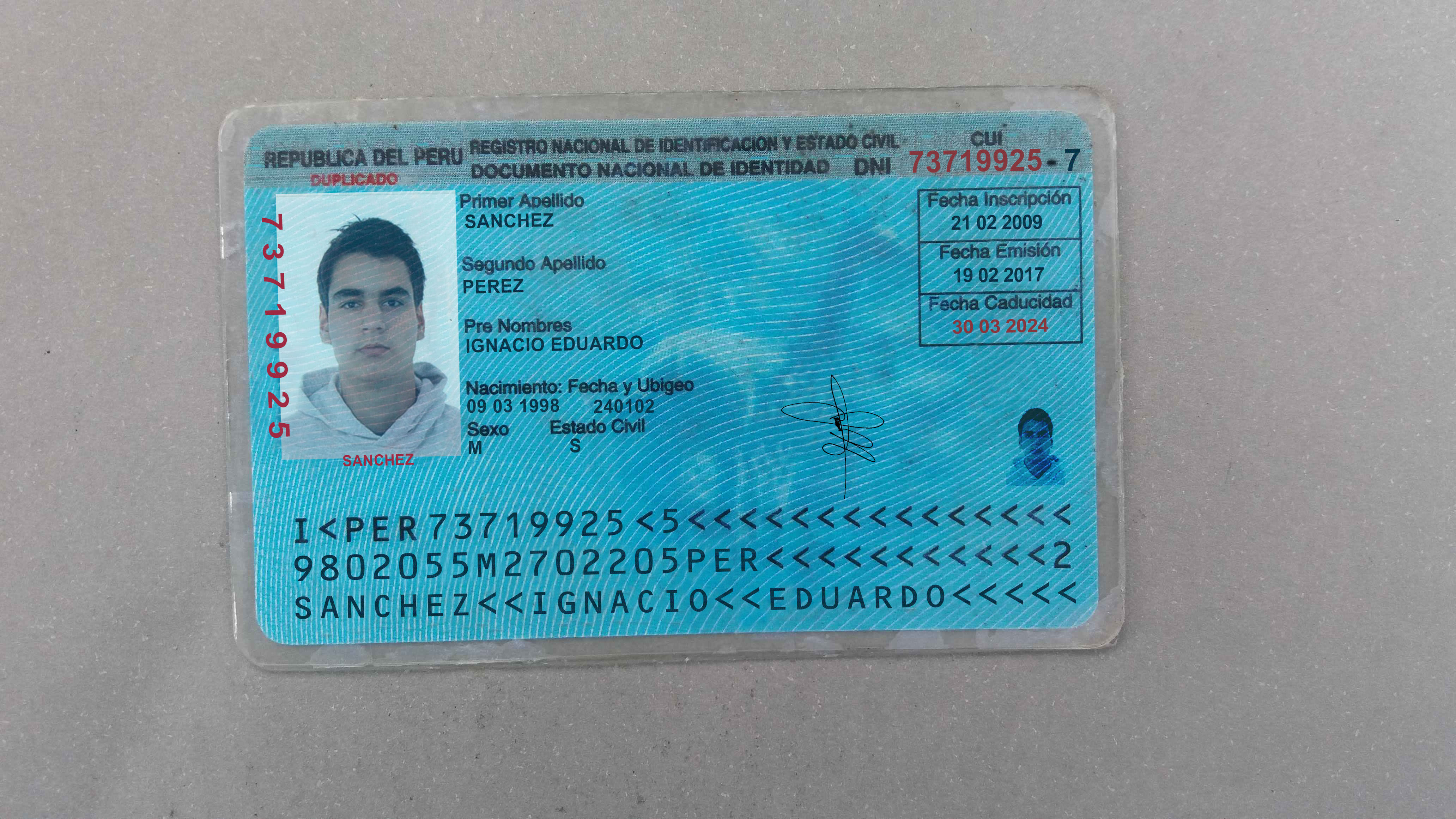 Peru id card front and back