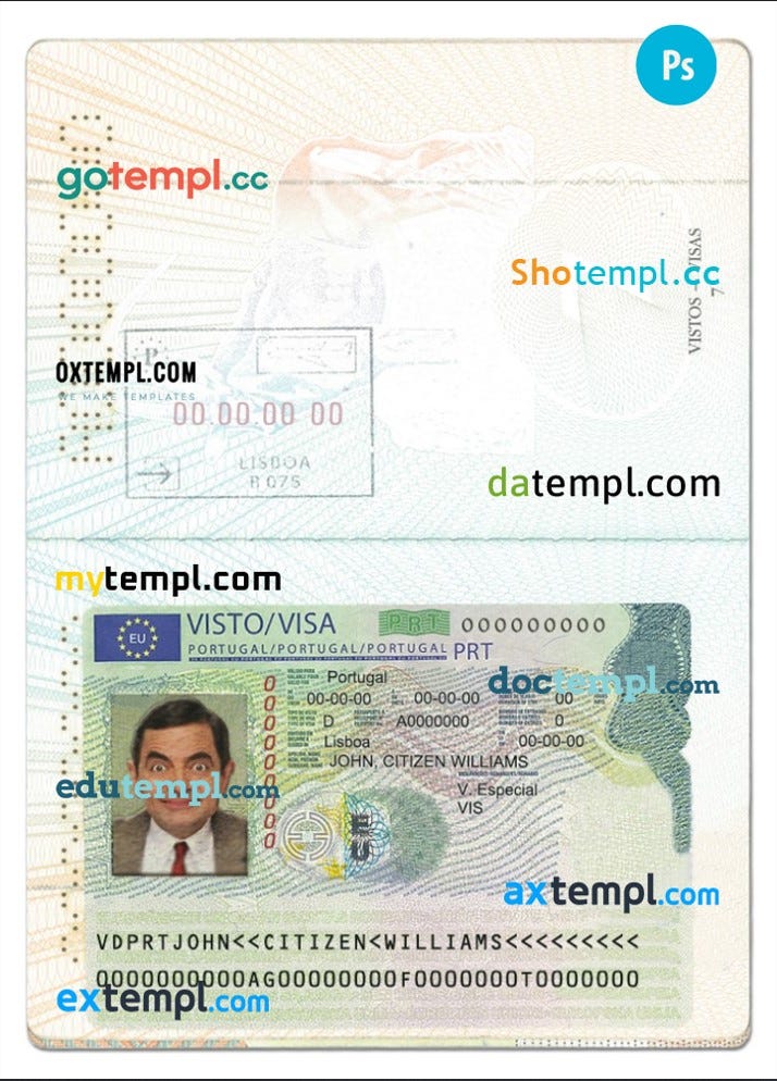 Portugal id card templates