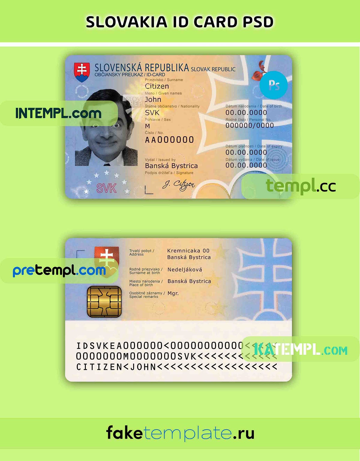 Slovakia id card templates