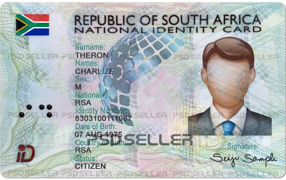 South Africa id card front and back