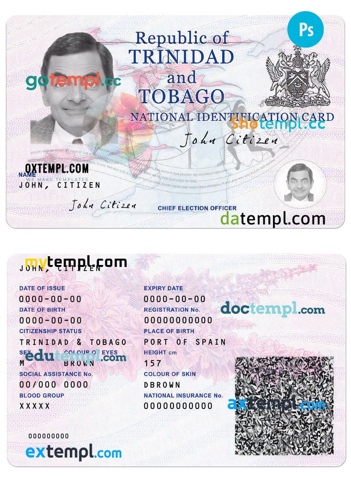 Trinidad and Tobago id card front and back