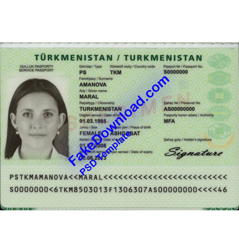 Turkmenistan id card front and back