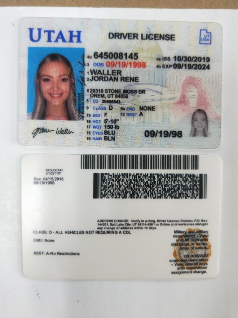 Utah fake id card