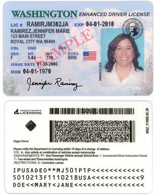 Washington id card front and back