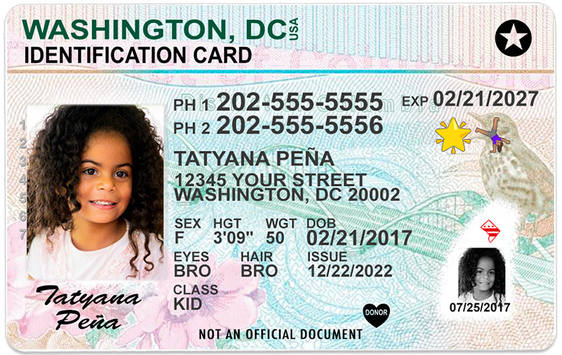 Washington id card front and back