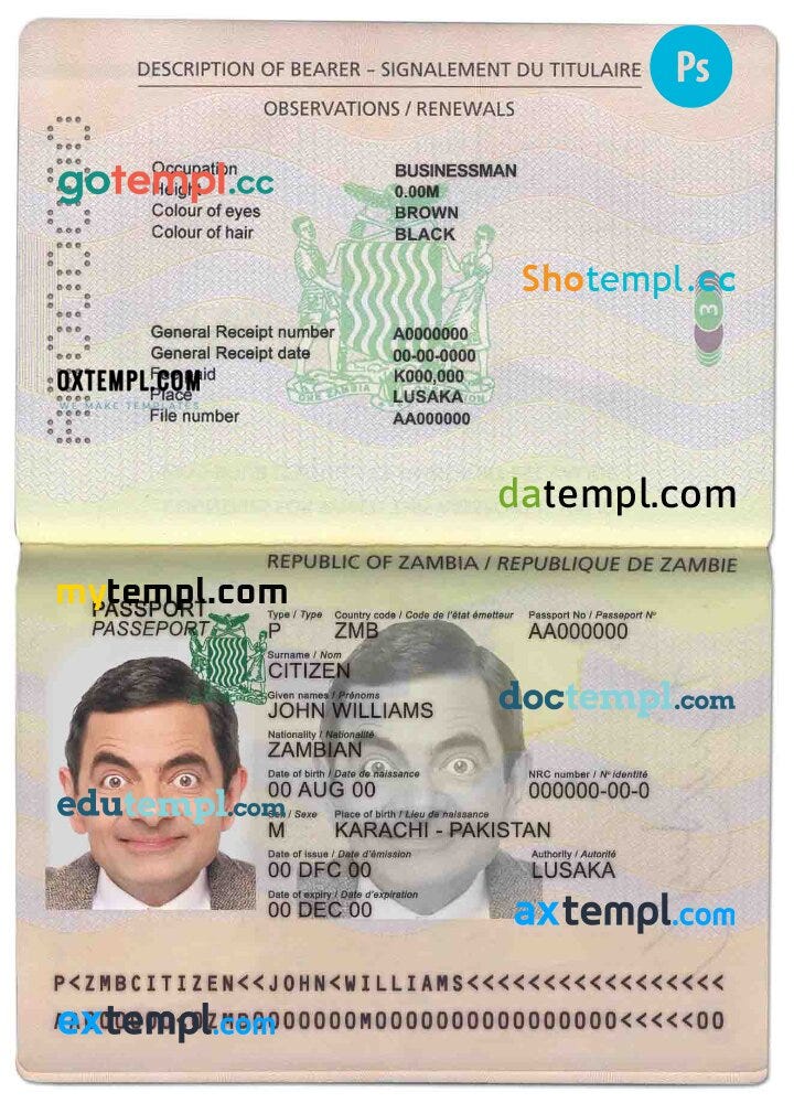 Zambia id card front and back